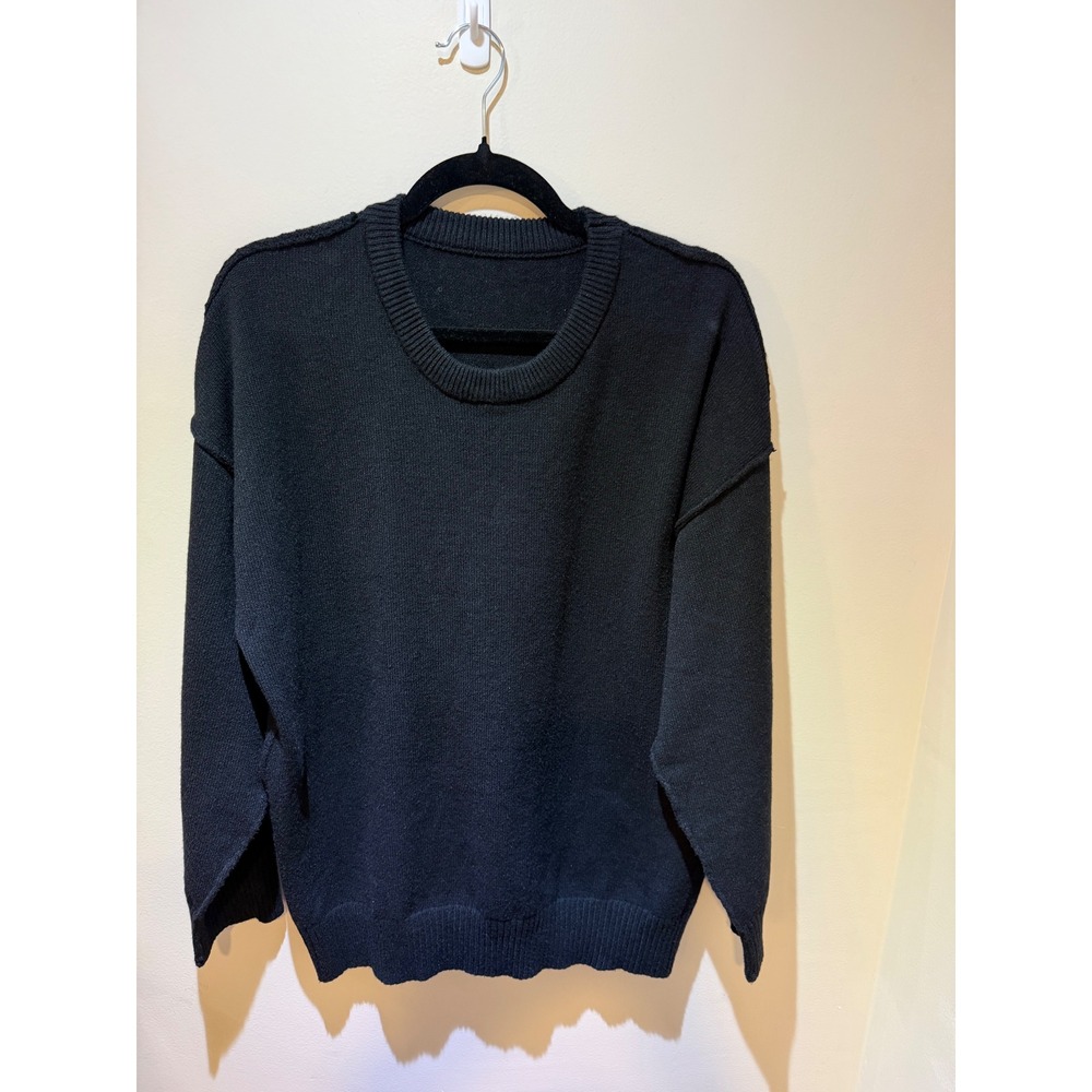 Halara Womens Black Crew Neck Oversized Knit Sweater Dropped Shoulder Size M
